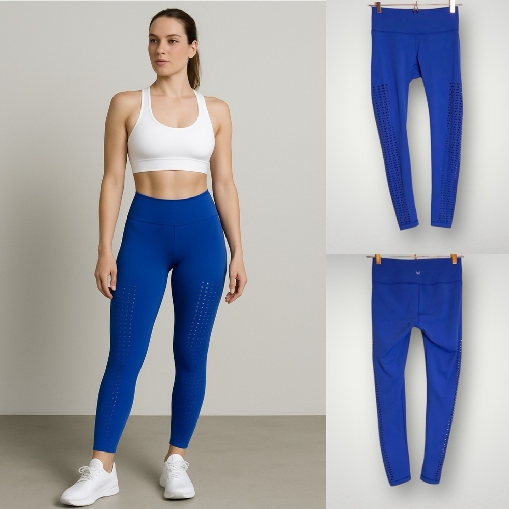 VINA | Lazer Cut Tights Leggings Media Pocket Cobalt Blue 27” Inseam Cobalt Blue
